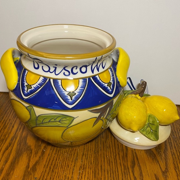 Blue Sky Clayworks Lemon Juice series Biscotti Cookie Jar NWT 2017 Small chip - Picture 6 of 11